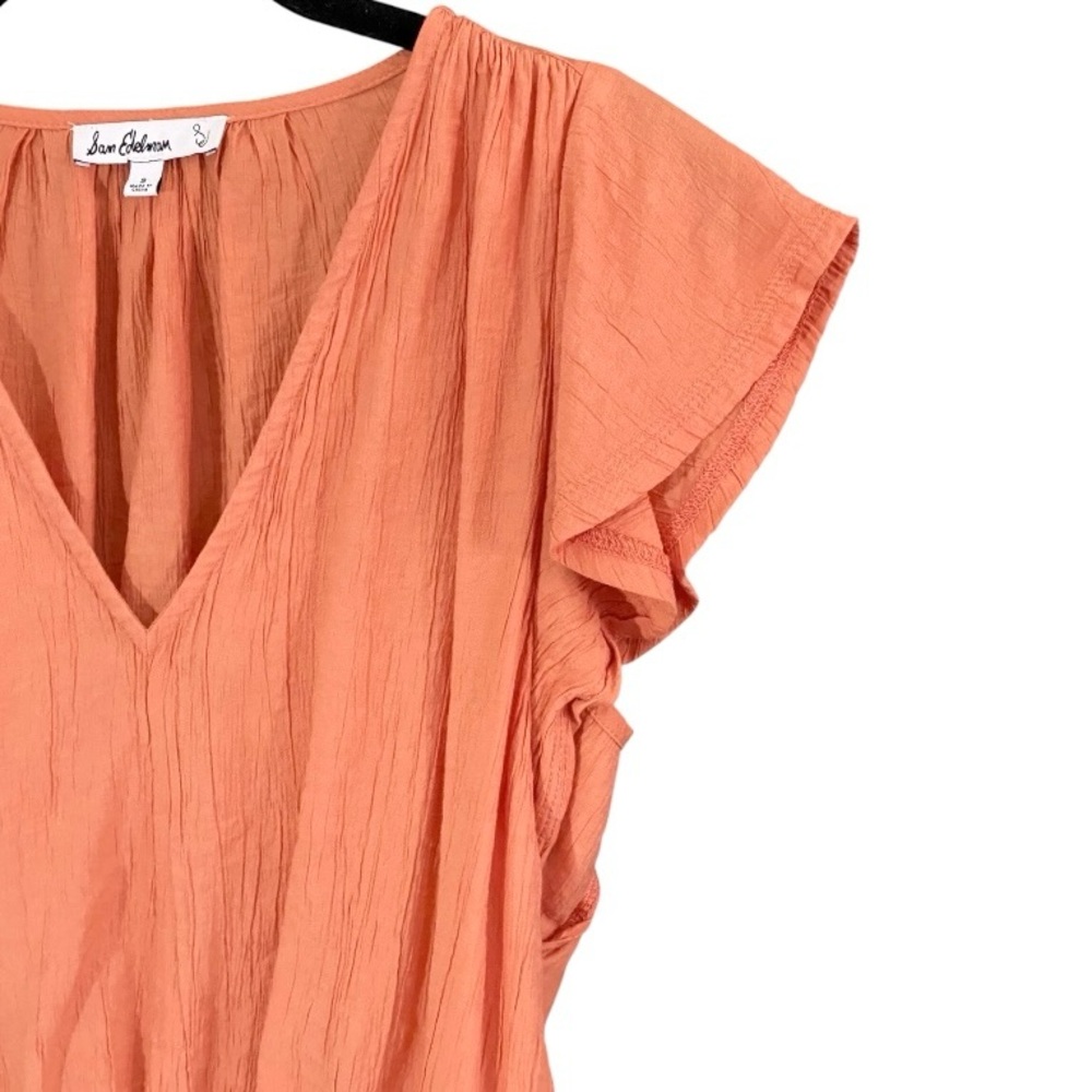 Sam Edelman Coral Gauze Peplum Top S Flutter Sleeve Romantic Boho Coastal - Picture 3 of 9
